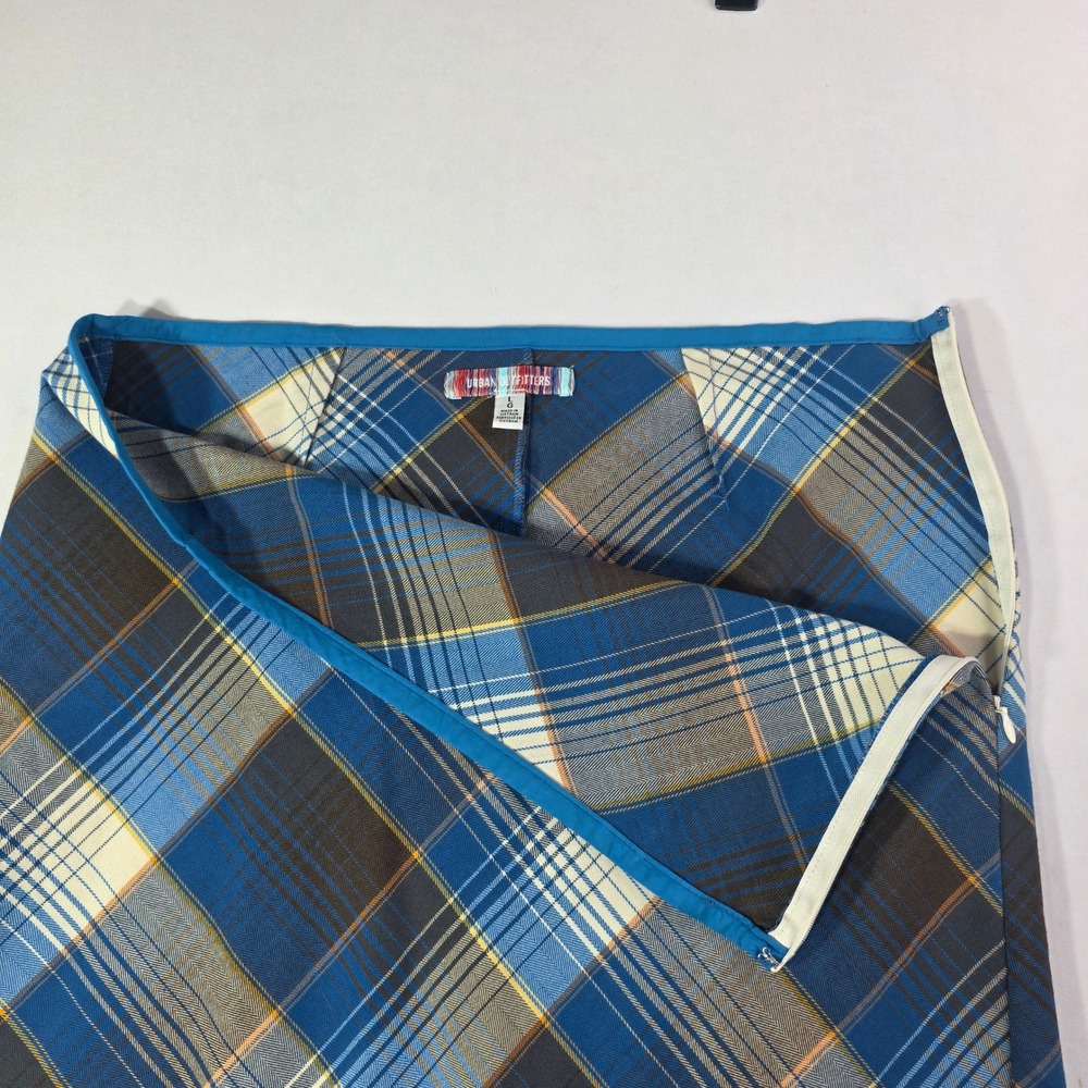 Y2K Urban Outfitters Blue Plaid Maxi Skirt A-Line Bias Cut Large Academia Preppy - Picture 6 of 10